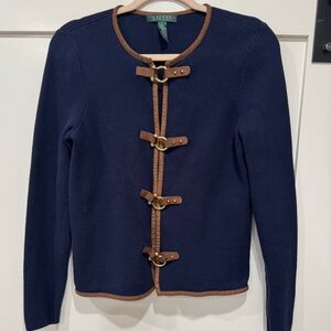 Lauren Ralph Lauren Blue/Navy Eqestrian Sweater with Tan Trim